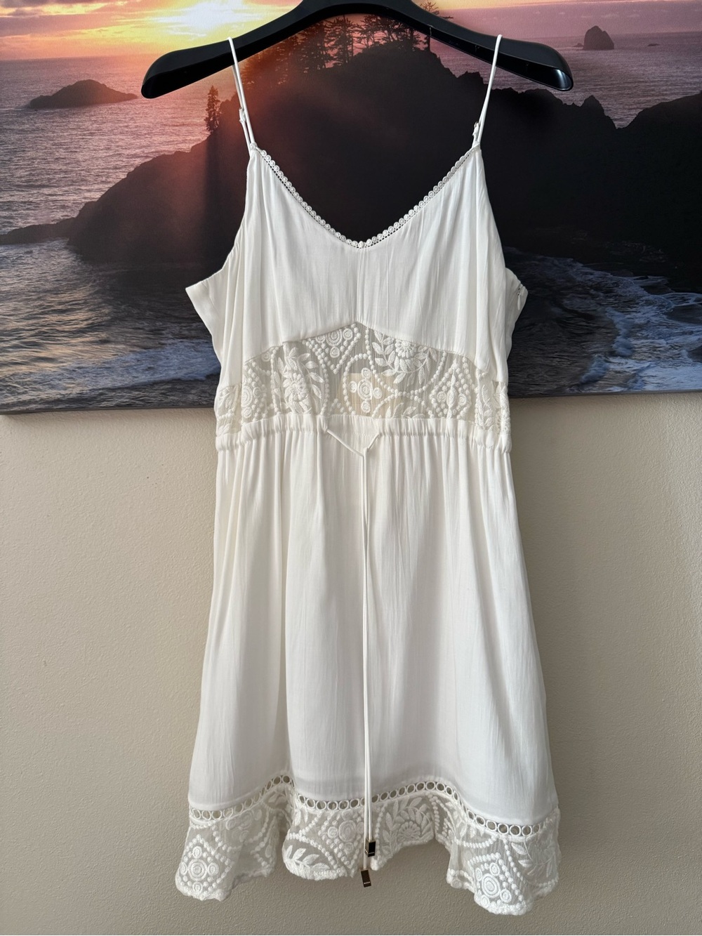 Winona Henrietta White Lace Trim Spaghetti Strap Silk Mini Dress/6/S/NWT